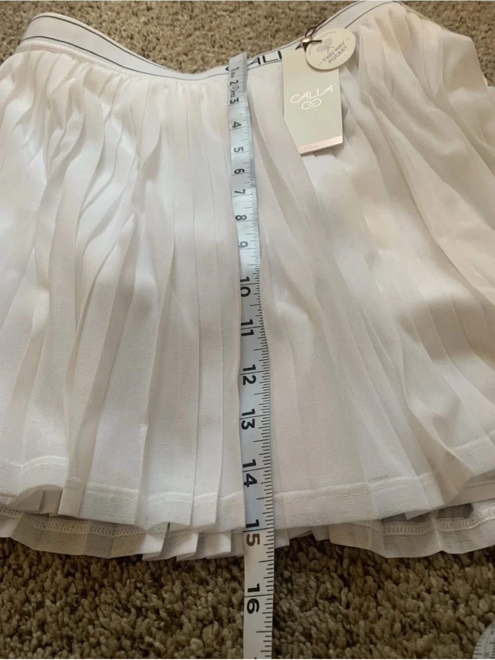 Calia White Pleated Athletic Skort with Branded Waistband NWT Medium